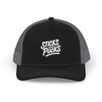 Sticks and Pucks Embroidered Snapback Trucker Cap