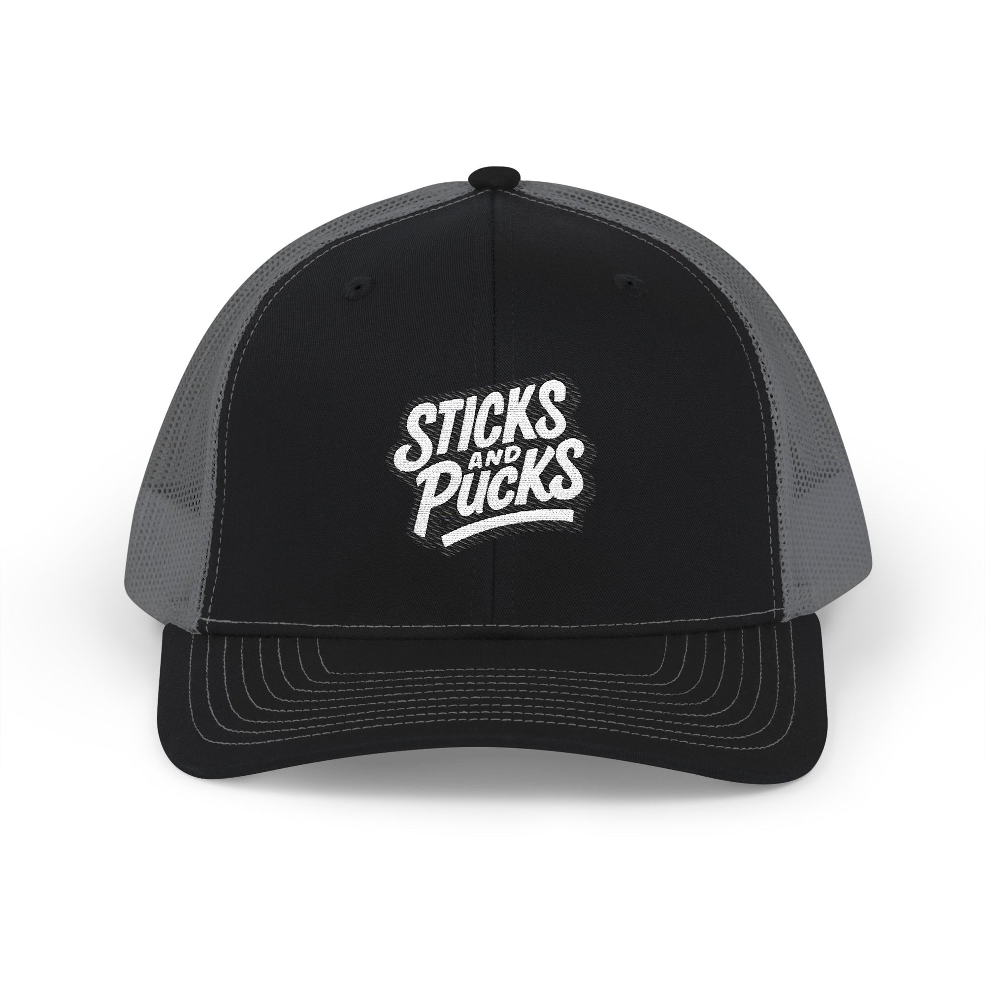 Sticks and Pucks Embroidered Snapback Trucker Cap