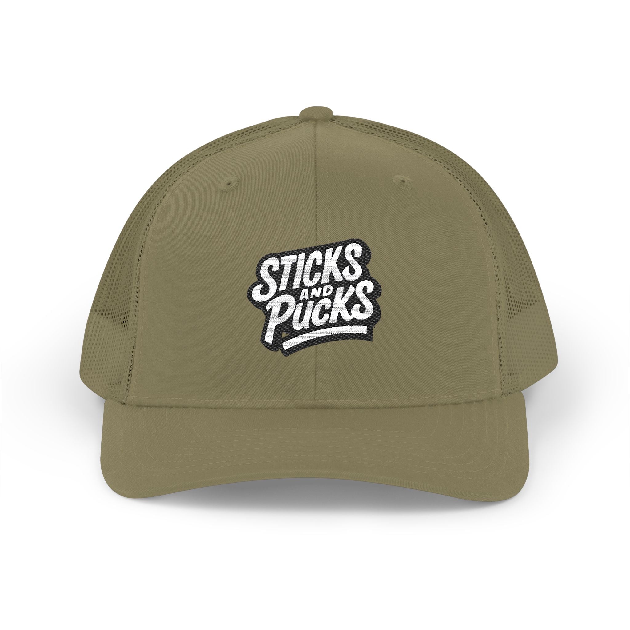 Sticks and Pucks Embroidered Snapback Trucker Cap