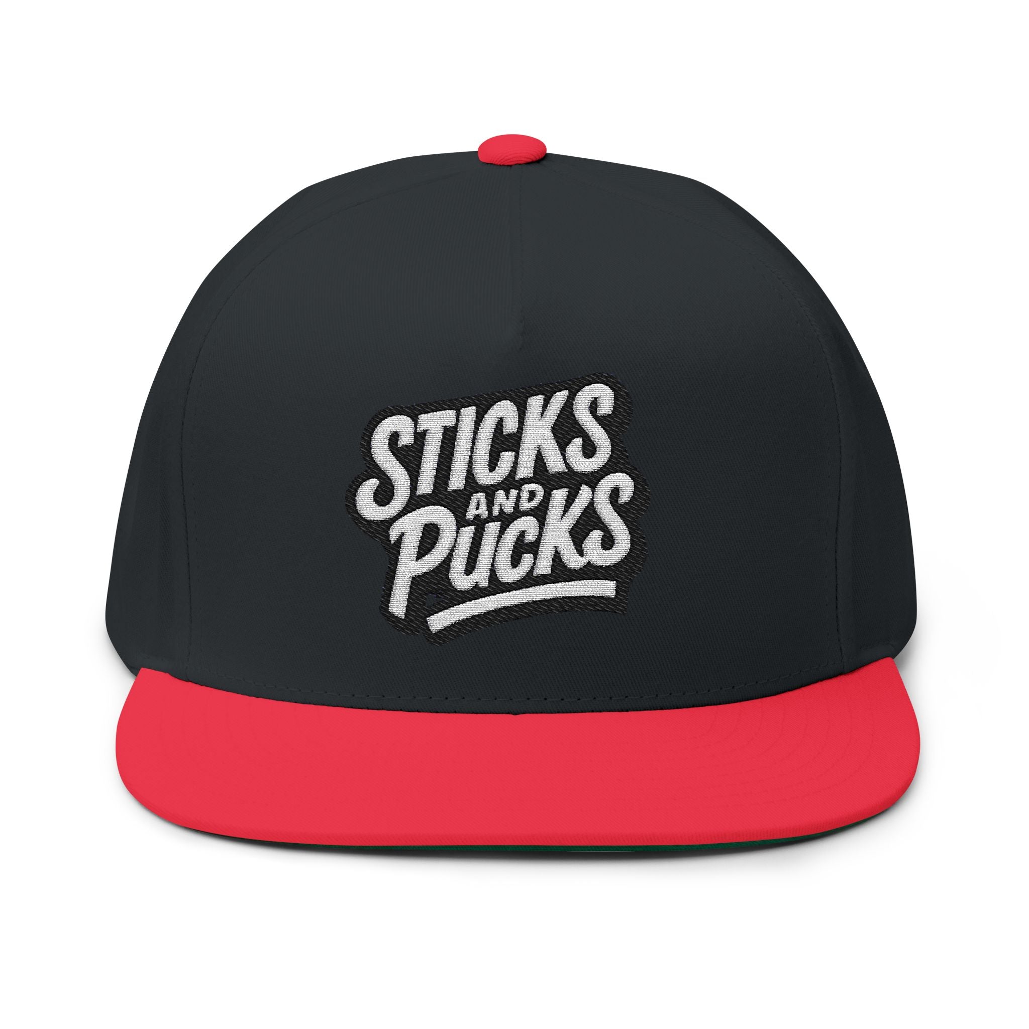 Sticks and Pucks Launch Embroidered Flat Brim SnapBack Hat