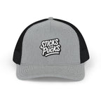 Sticks and Pucks Embroidered Snapback Trucker Cap