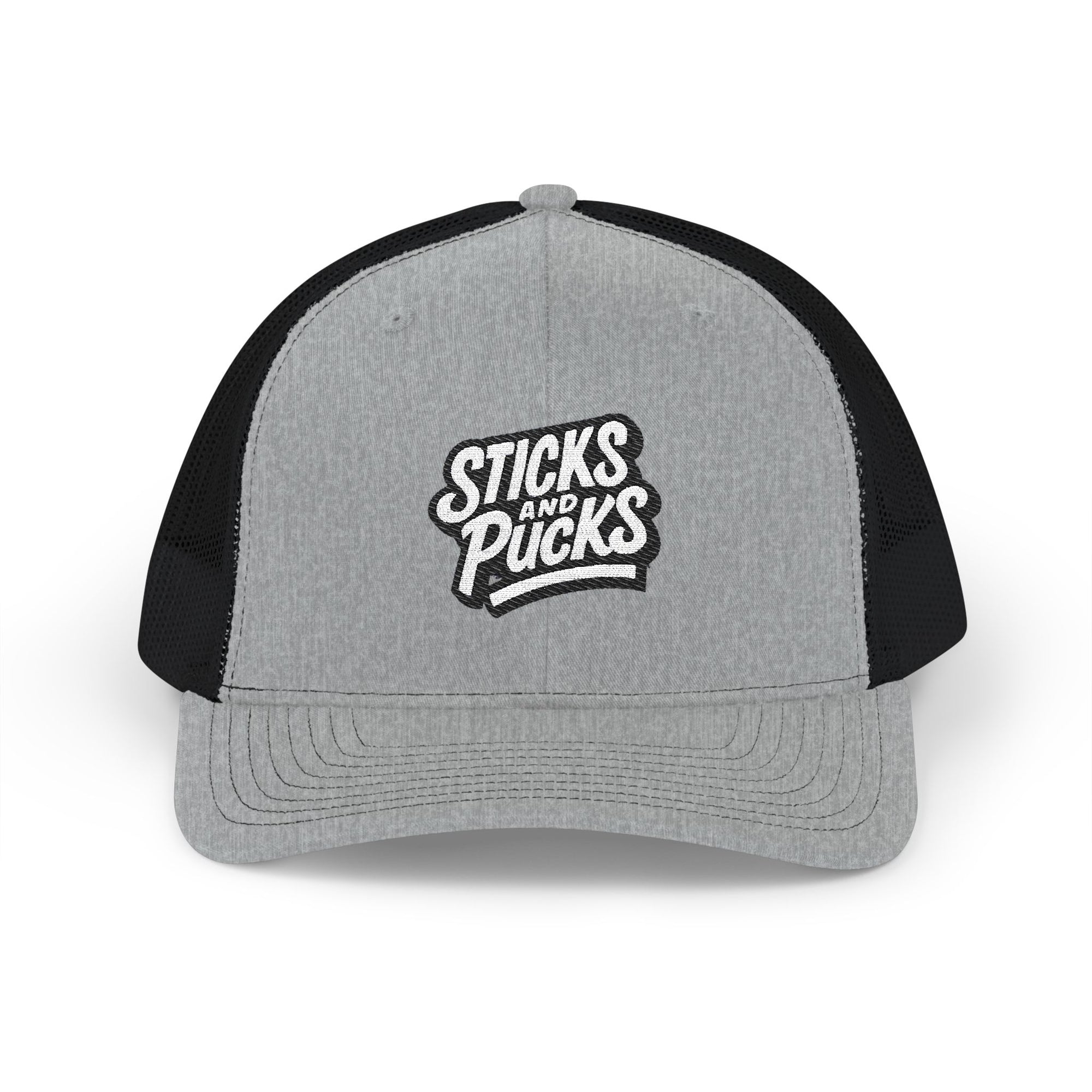 Sticks and Pucks Embroidered Snapback Trucker Cap