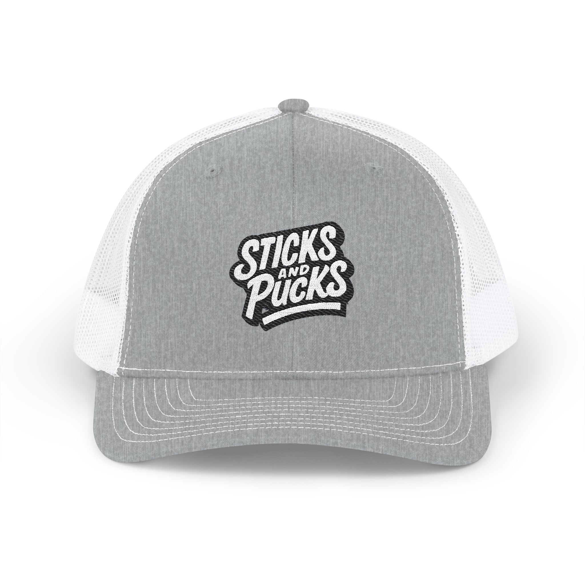 Sticks and Pucks Embroidered Snapback Trucker Cap