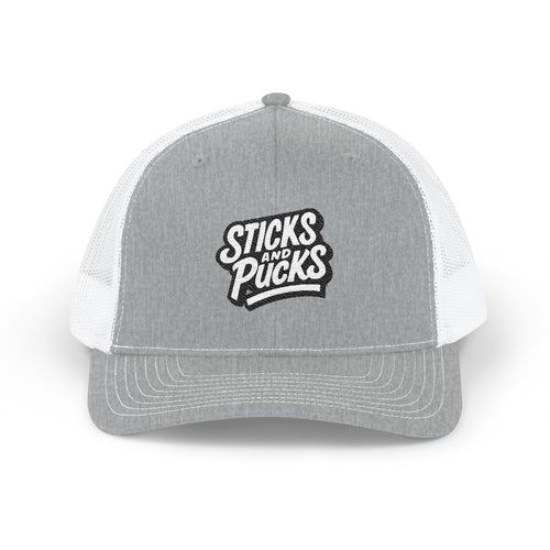 Sticks and Pucks Embroidered Snapback Trucker Cap
