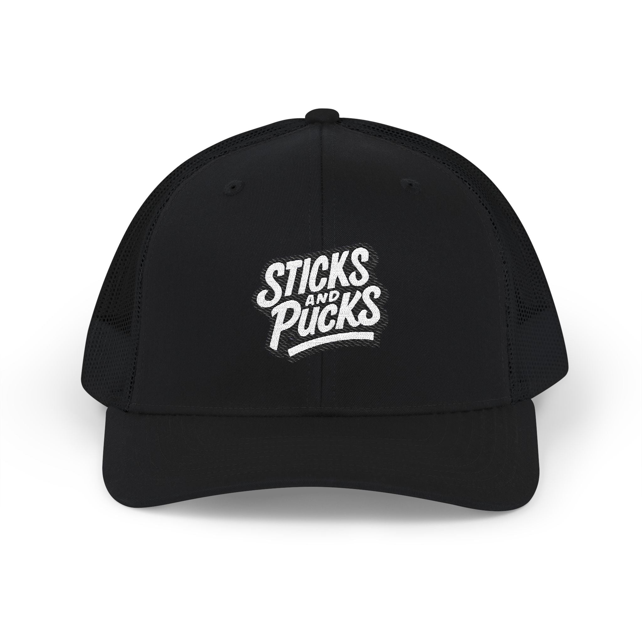 Sticks and Pucks Embroidered Snapback Trucker Cap