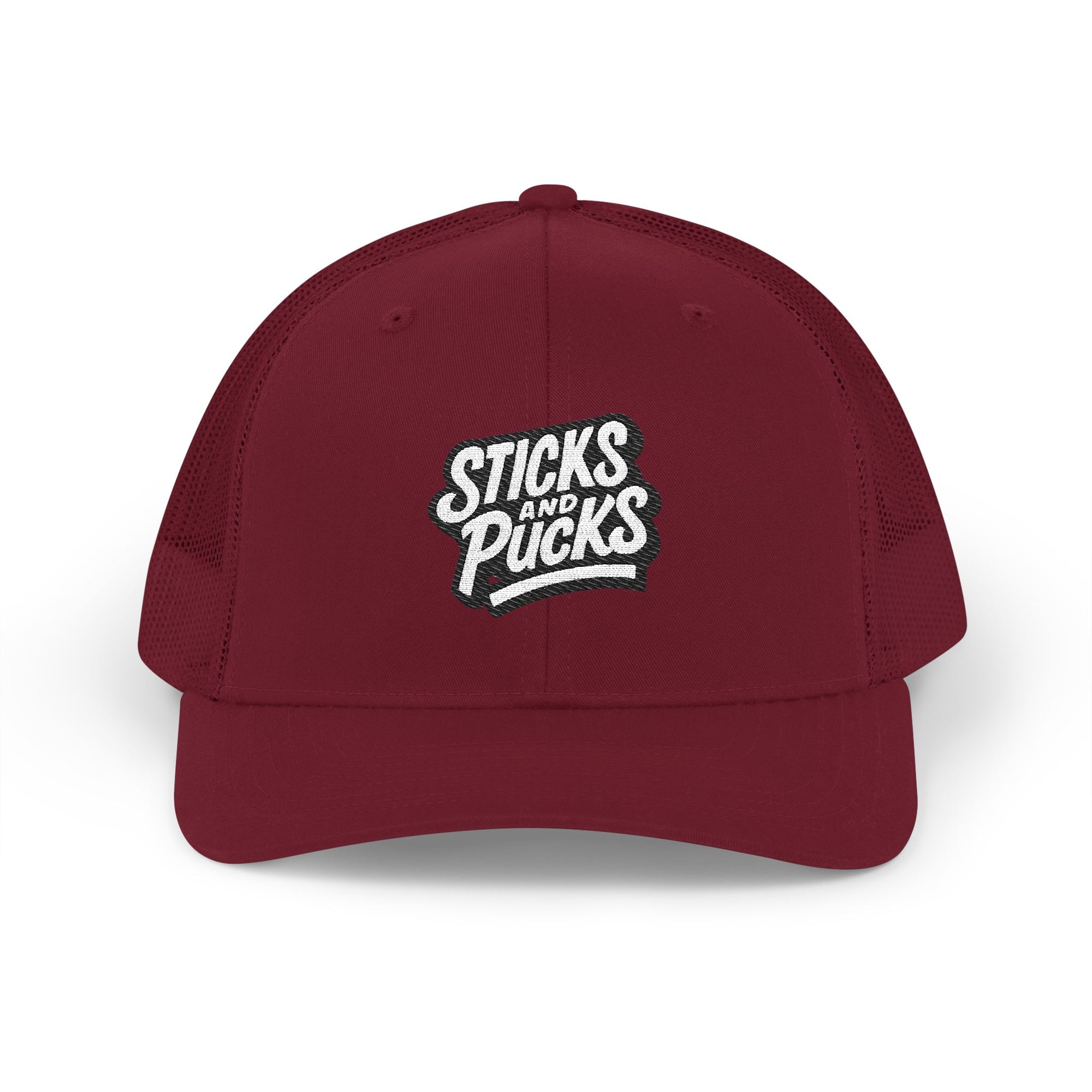 Sticks and Pucks Embroidered Snapback Trucker Cap