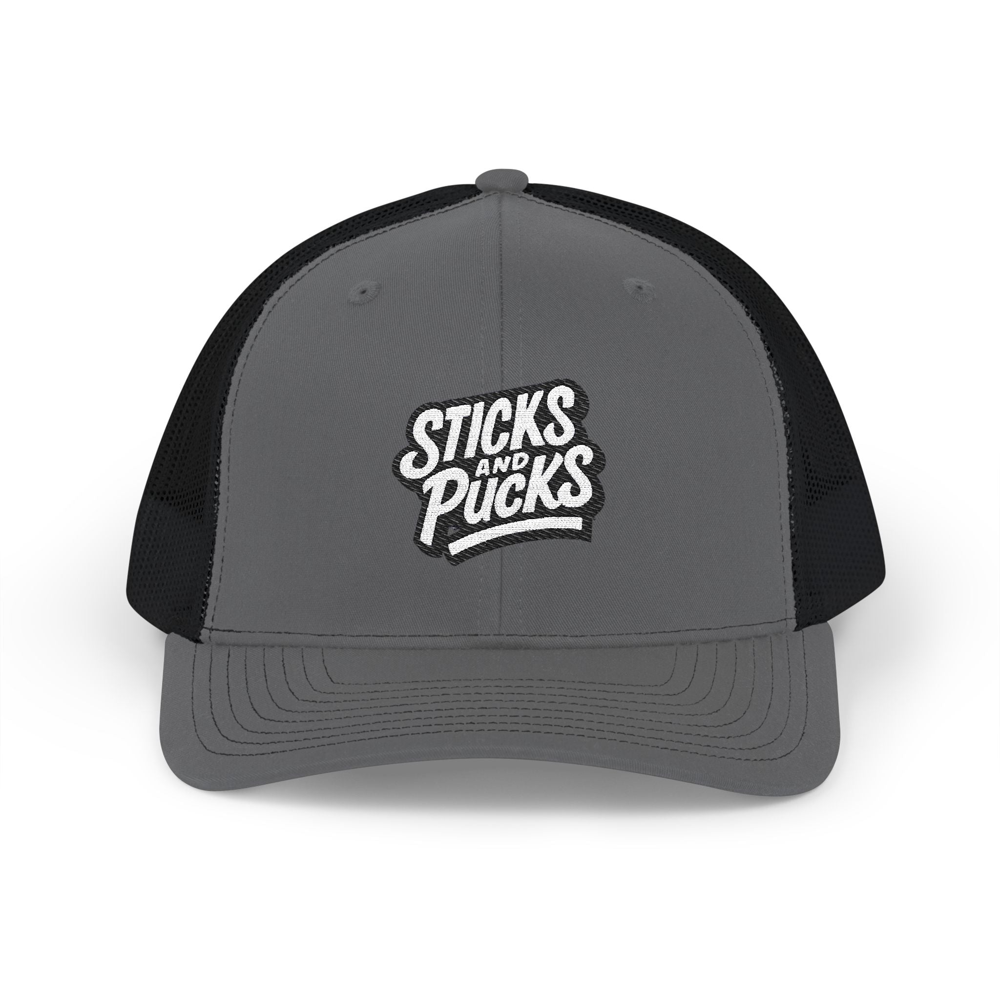Sticks and Pucks Embroidered Snapback Trucker Cap
