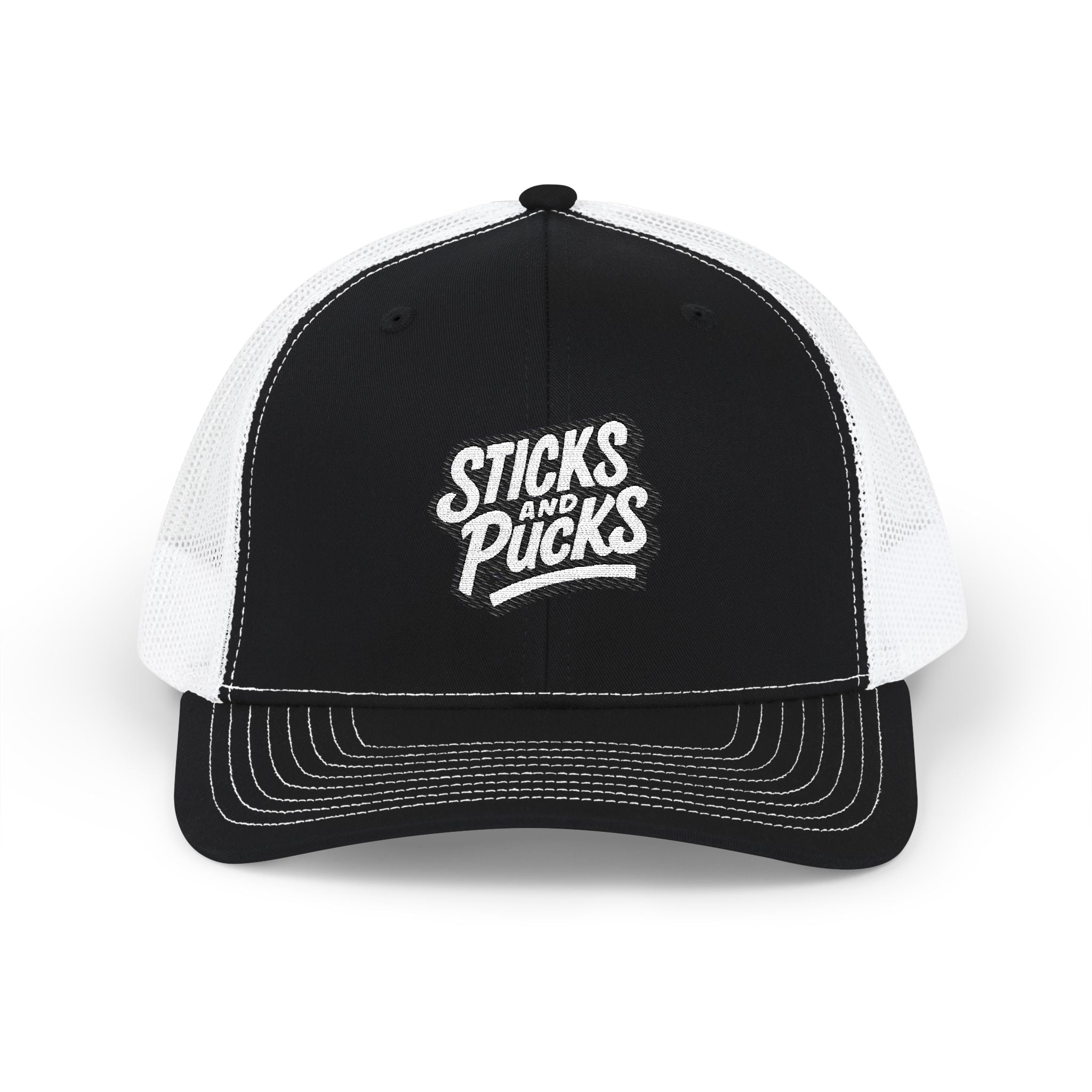 Sticks and Pucks Embroidered Snapback Trucker Cap