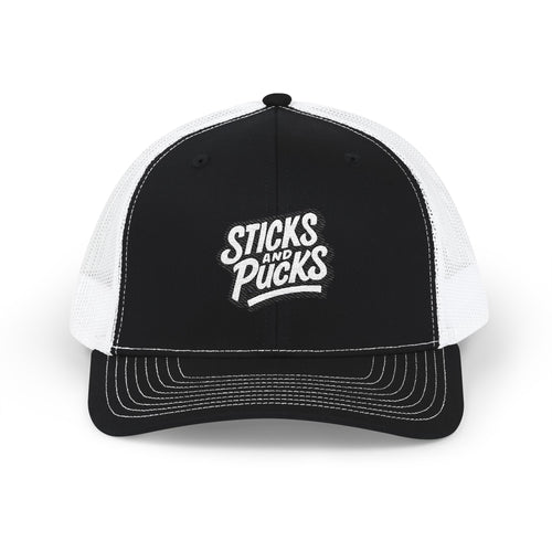 Sticks and Pucks Embroidered Snapback Trucker Cap